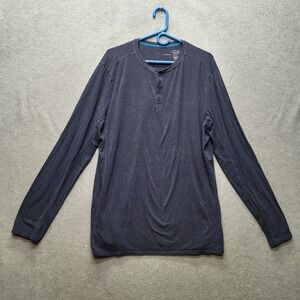 HYLETE Men Shirt X-LARGE Blue Button Long‎ Sleeve Henley